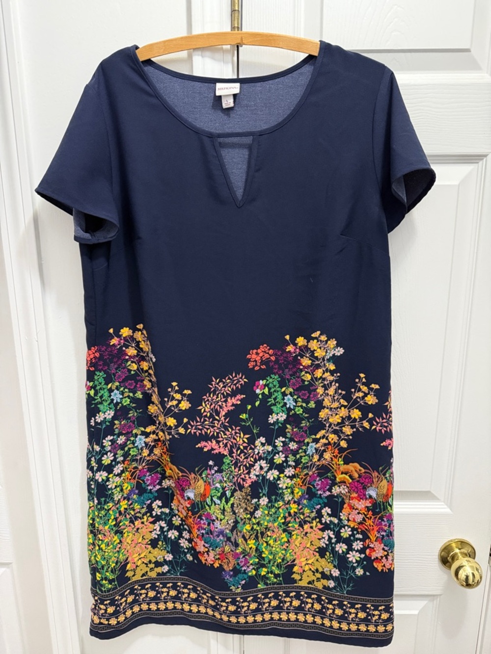 Merona Navy Multicolor Floral Border Midi Dress